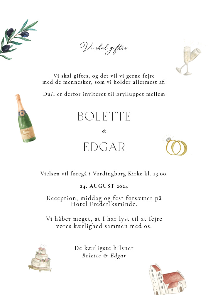 Invitationer - Bolette og Edgar Bryllupsinvitation